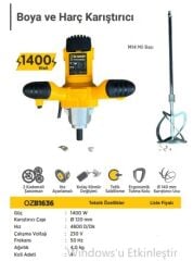 ÖZ BAHAR BOYA VE HARÇ KARIŞTIRICI 1400WATT